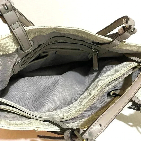 Michael kors white gray MK signature print canvas handbag - Picture 6 of 10